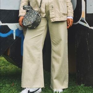 High waisted cream colored jeans